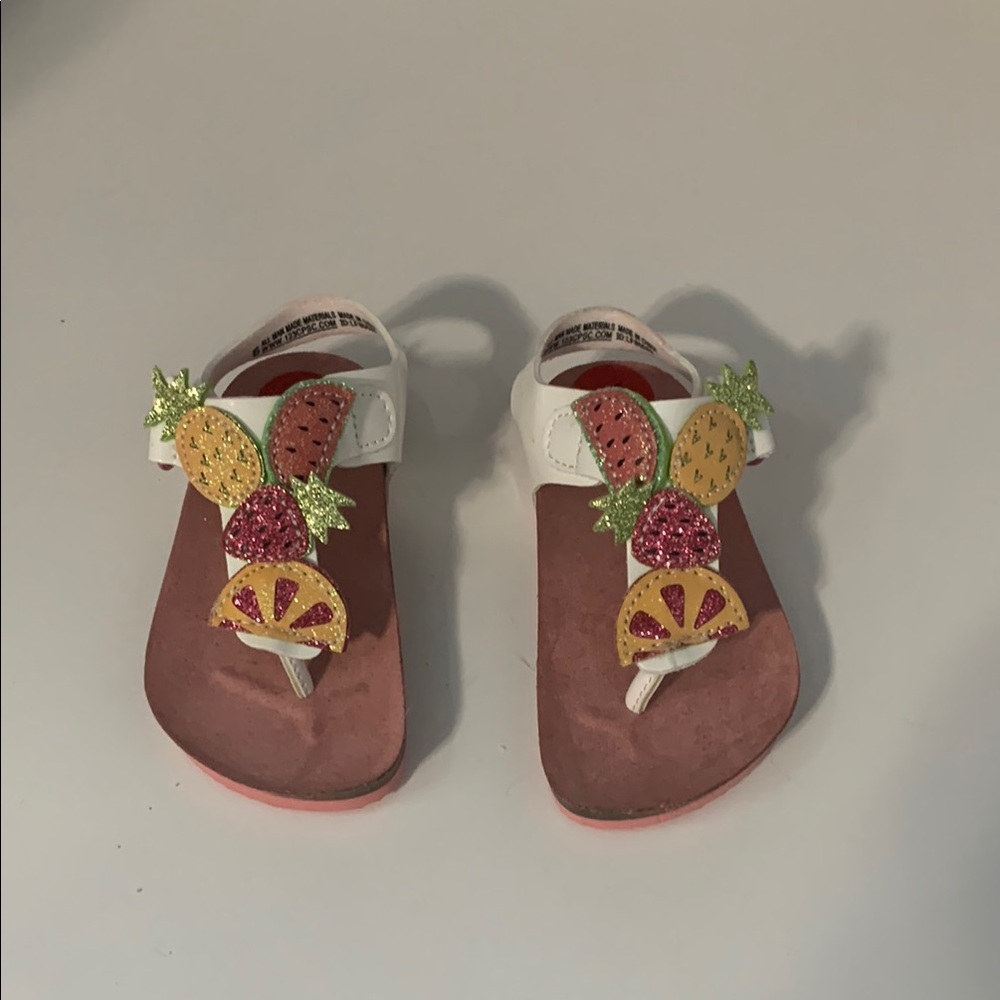 Maggie and Zoe Girls toddler White and Pink Sandals with Fruit Accents